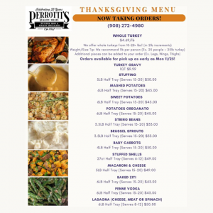 Perrotti's Cranford thanksgiving Menu