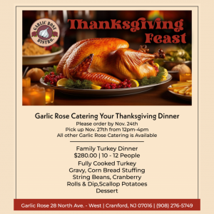 The Garlic Rose Cranford Thanksgiving Menu