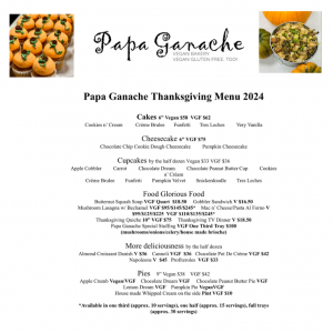 Papa Ganache Cranford Thanksgiving Menu