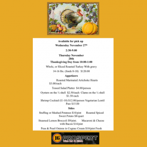 16 Prospect Westfield Thanksgiving Menu