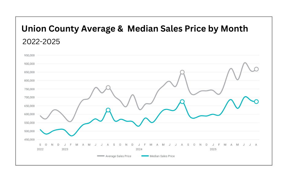 Union County Average Home Sales price by month
