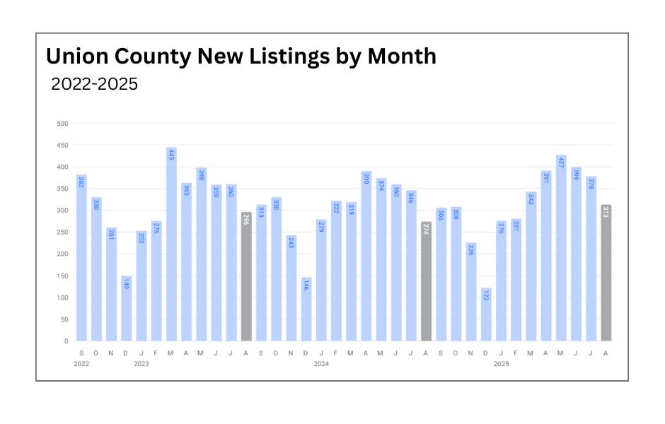 Union County NJ, New Home listings by month